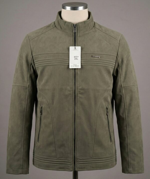 Men’s Modern Olive Green Faux Suede Zip-Up Jacket